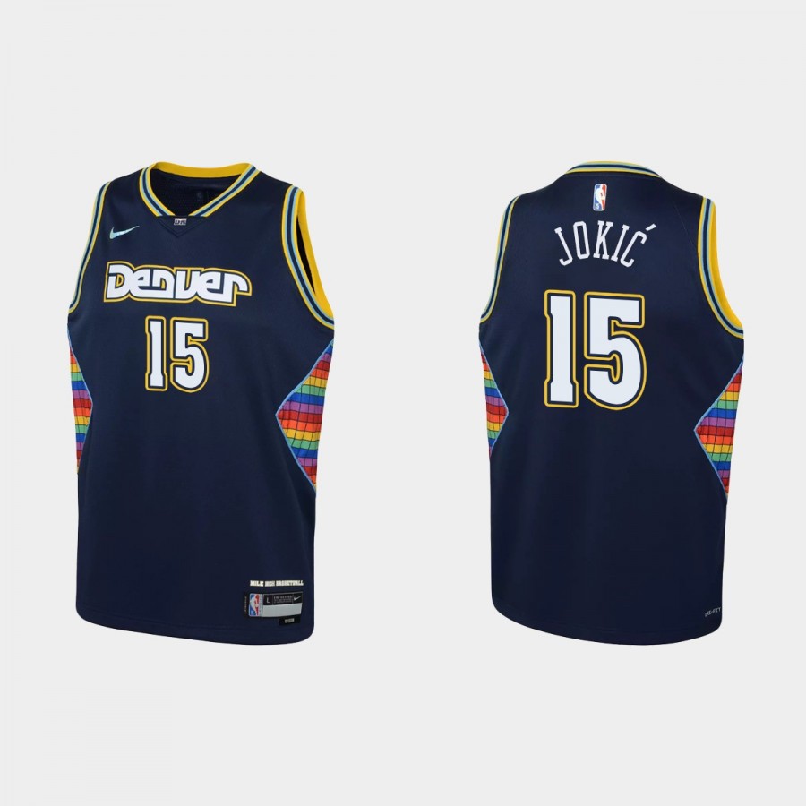 2021 22 Denver Nuggets 15 Nikola Jokic 75th Anniversary City Navy Jersey Youth