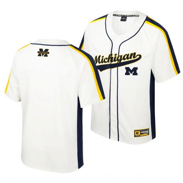 Michigan Wolverines Ruth Button-Up Cream Baseball ...