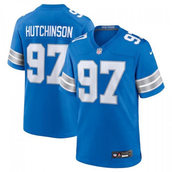 Men's Detroit Lions Aidan Hutchinson Blue Game Jer...