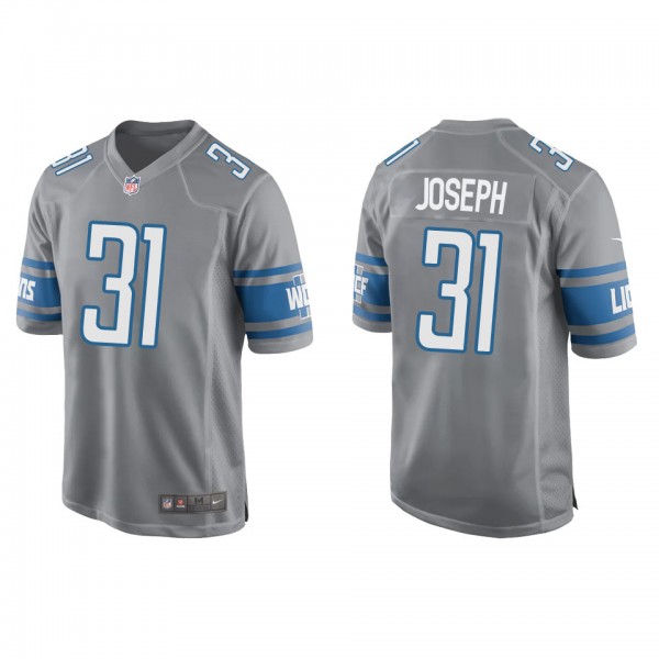 Men's Detroit Lions Kerby Joseph Silver Game Jerse...