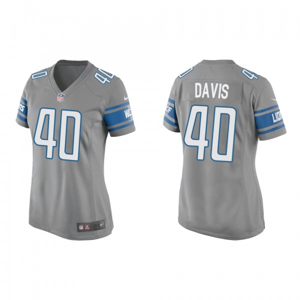 Women's Detroit Lions Jarrad Davis Silver Game Jer...