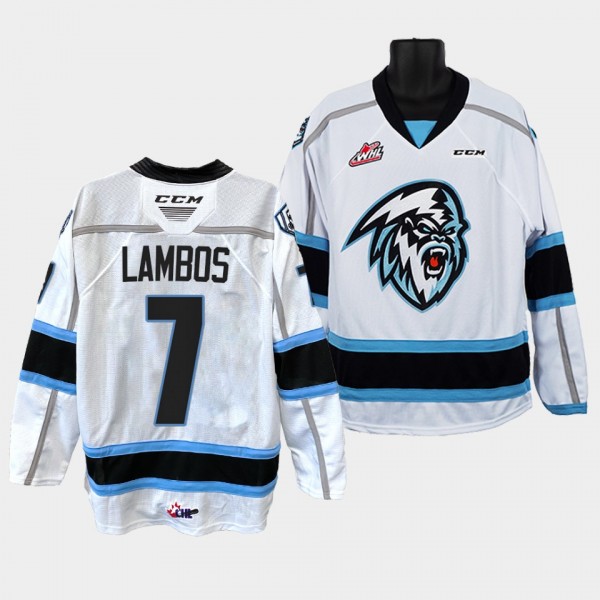 Carson Lambos Jersey Winnipeg Ice WHL #7 White Alu...