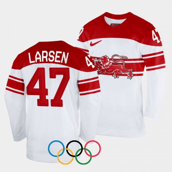 Denmark Hockey Oliver Larsen 2022 Winter Olympics White Jersey