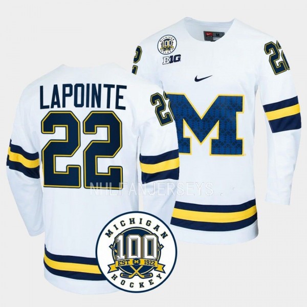 Michigan Wolverines Philippe Lapointe 100th Anniversary White Hockey Jersey